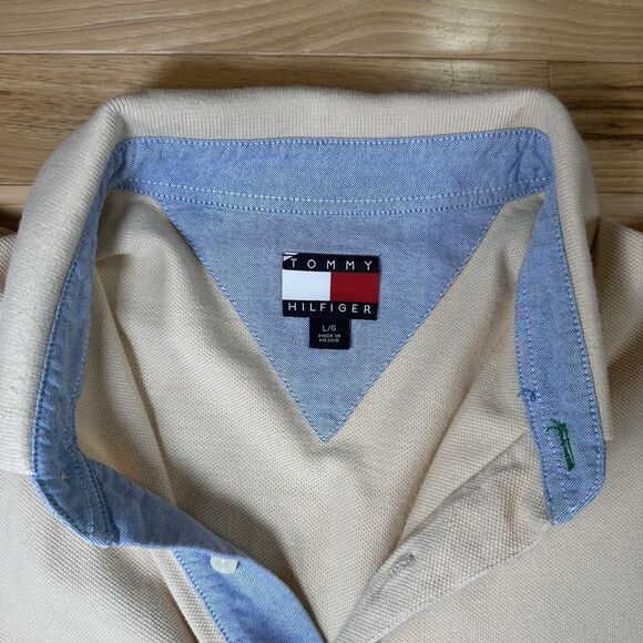 Tommy Hilfiger Men's Classic Fit Light Yellow All Cotton Mesh Polo Shirt Large - Picture 3 of 3